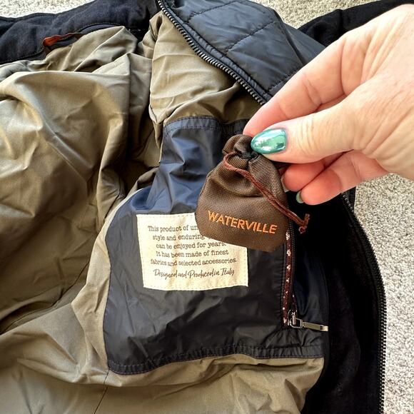 Waterville Navy Puffer Wool Trim Men Luxury Jacket Size 54 (US XL) Quilted Italy - Picture 12 of 15